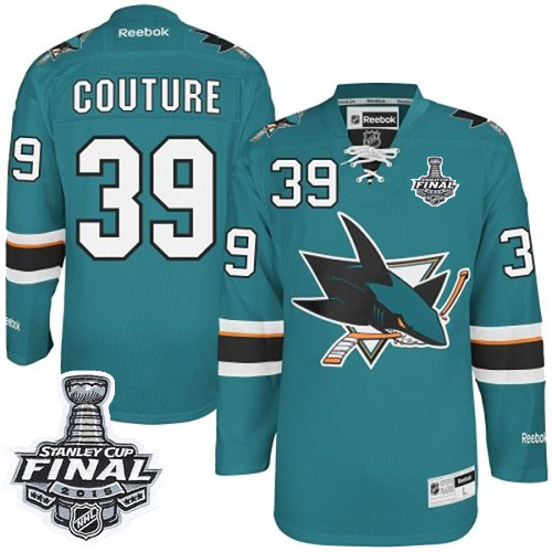 Youth Reebok San Jose Sharks 39 Logan Couture Authentic Teal Green Home 2016 Stanley Cup Final Bound NHL Jersey